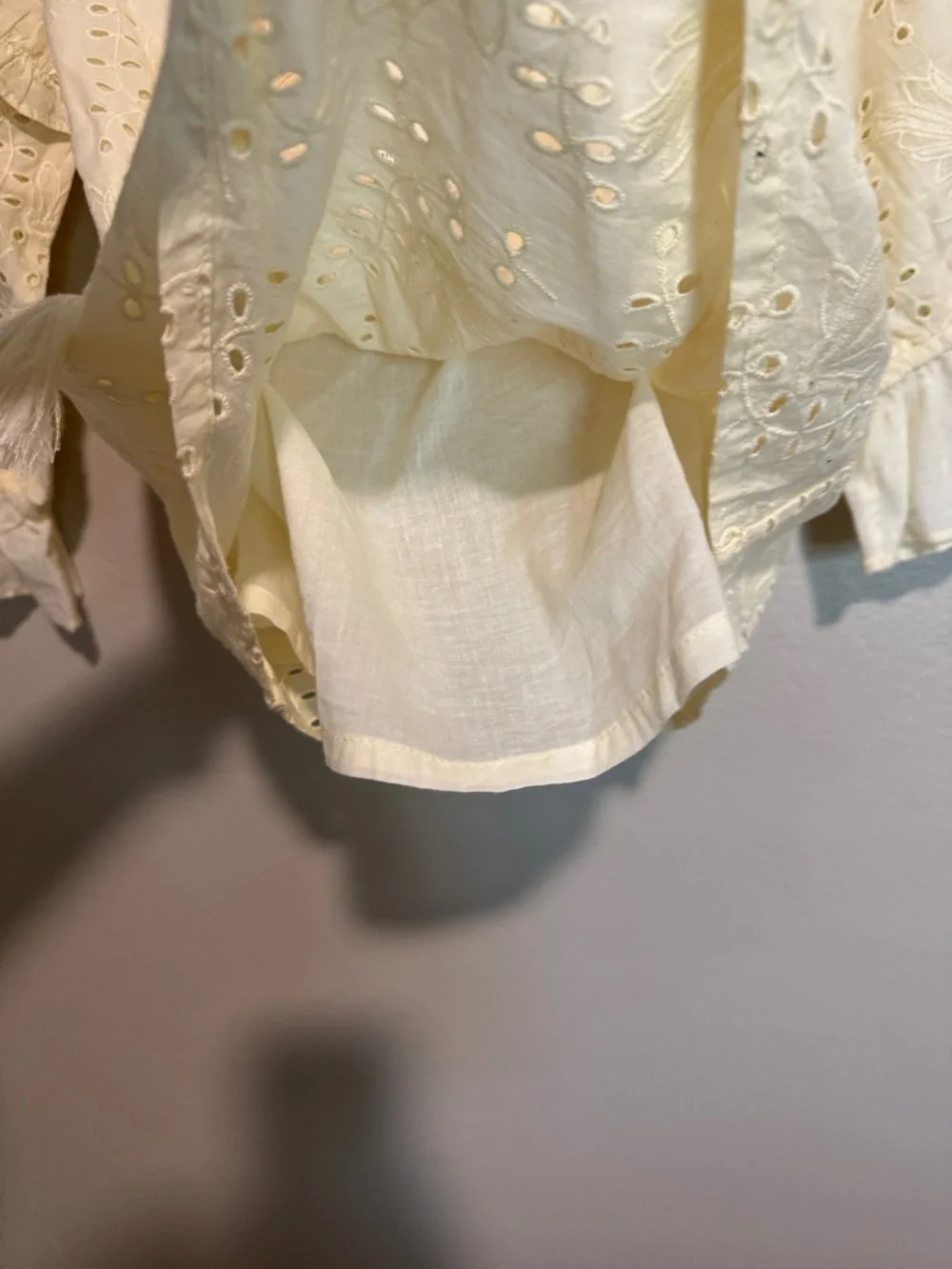 Anthropologie Cream Eyelet Off-Shoulder Peasant Blouse with Tassel